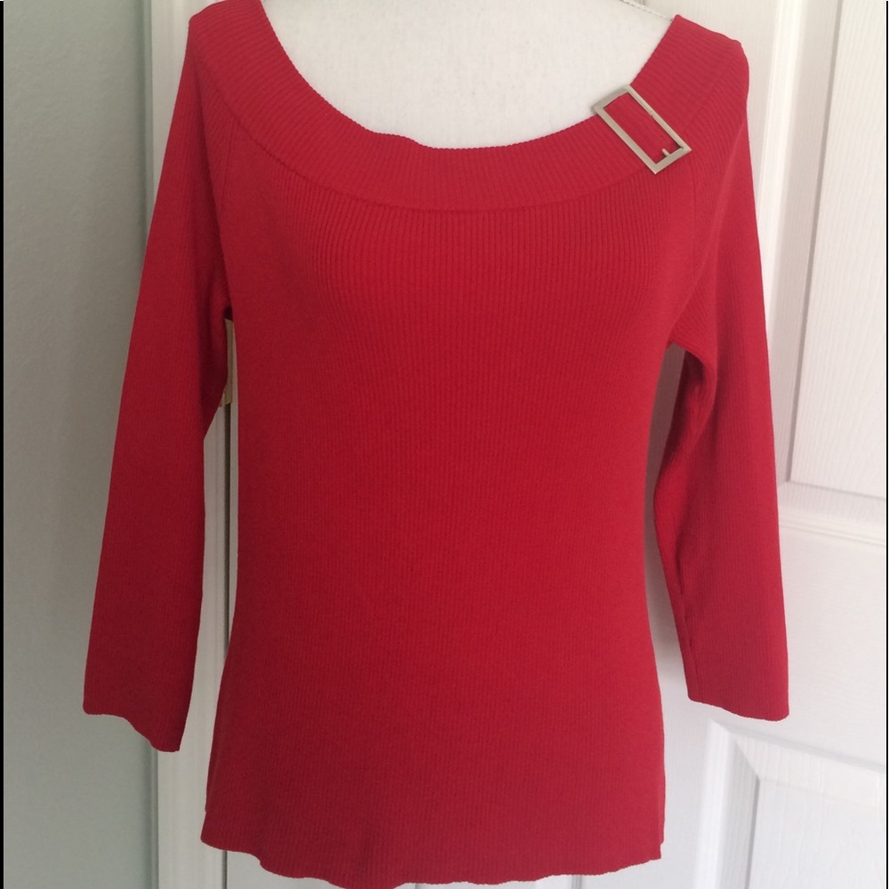 Sweater Cable & Gauge Red Top 3/4 sleeve